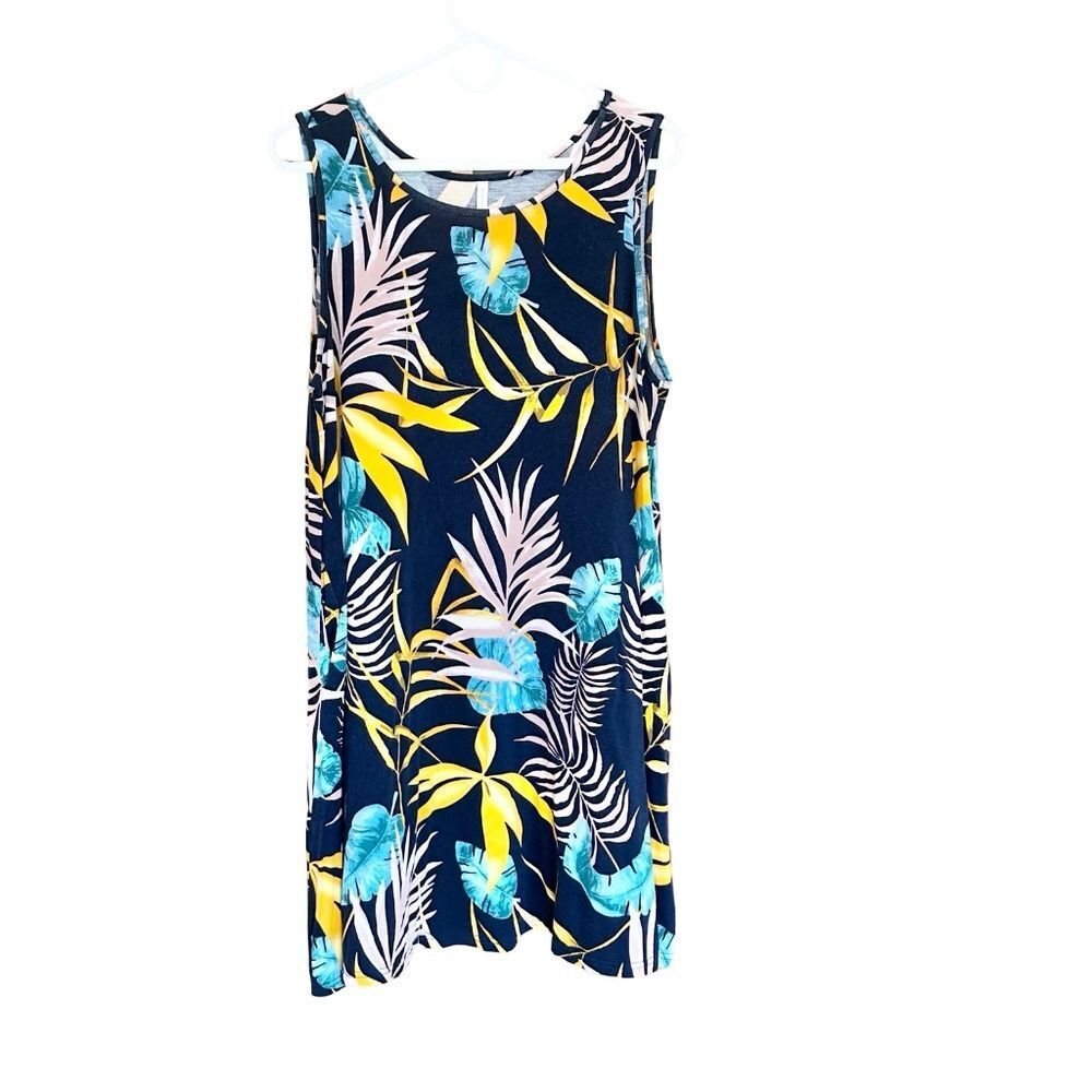 Bishuige Tropical Sleeveless Sundress CoverUp Black/Blue/Yellow XXL